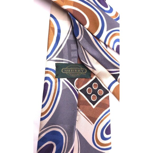 Vintage Surrey Abstract Pattern Silk Men's Tie - Picture 5 of 8